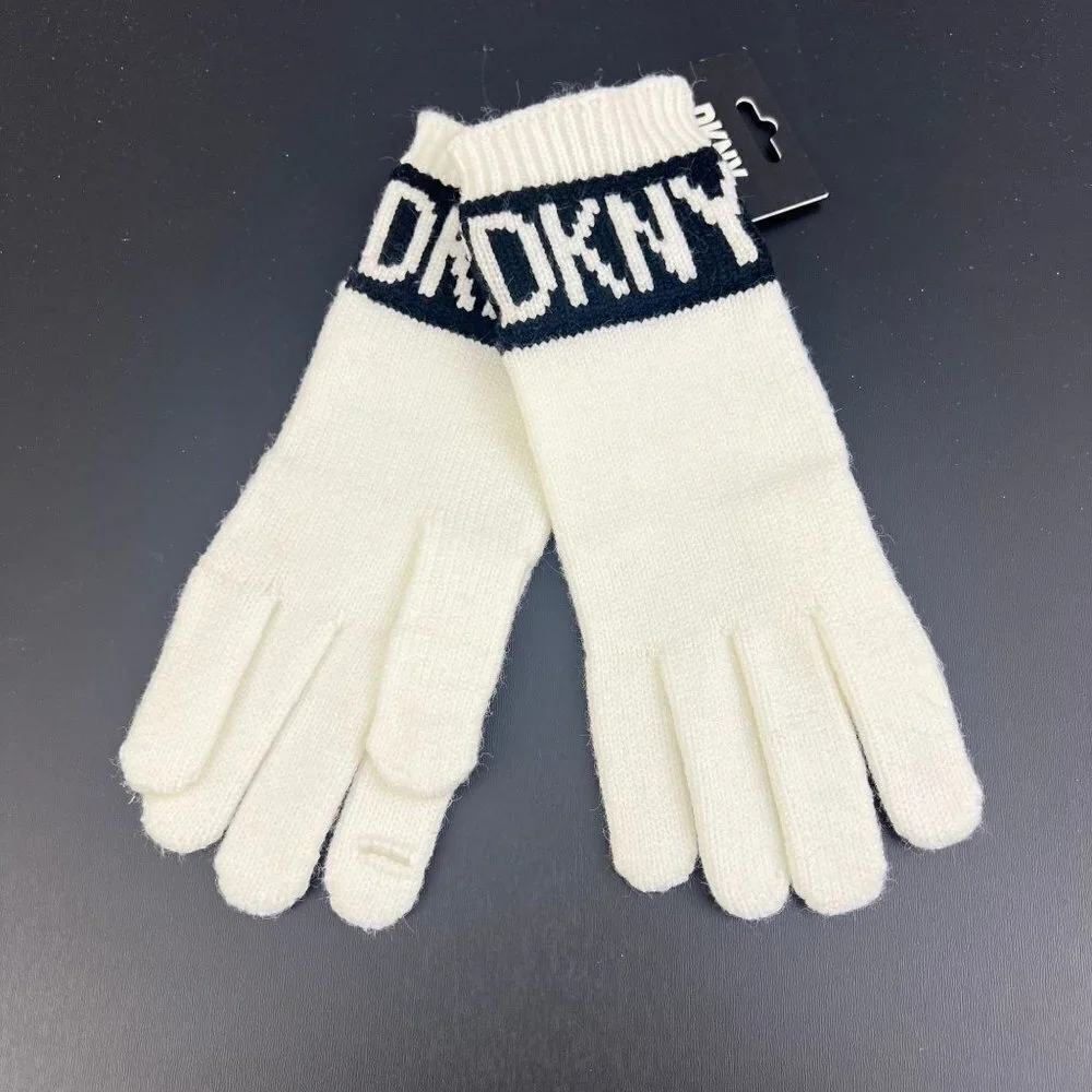 DKNY Women's Ivy Winter Gloves White Logo Gloves‎ Size 0S Touch Screen Texting